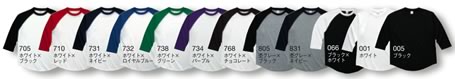 00138-RBB ラグランベースボールTシャツ色見本
